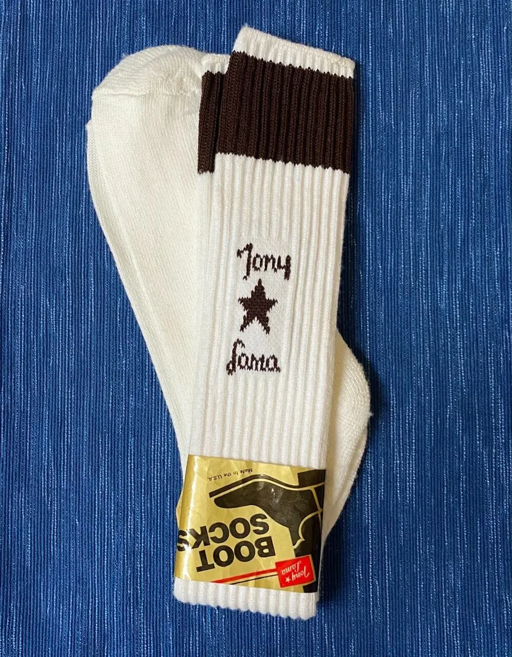 Tony Lama Boot Socks White Brown Logo Brand New In Package Size 10-15 Vintage
